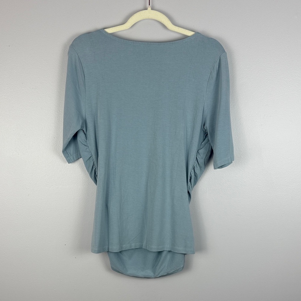 Soft Surroundings Cotton Blend Slate Blue Fitted V-neck Ruched Detail Med Top - Picture 8 of 8
